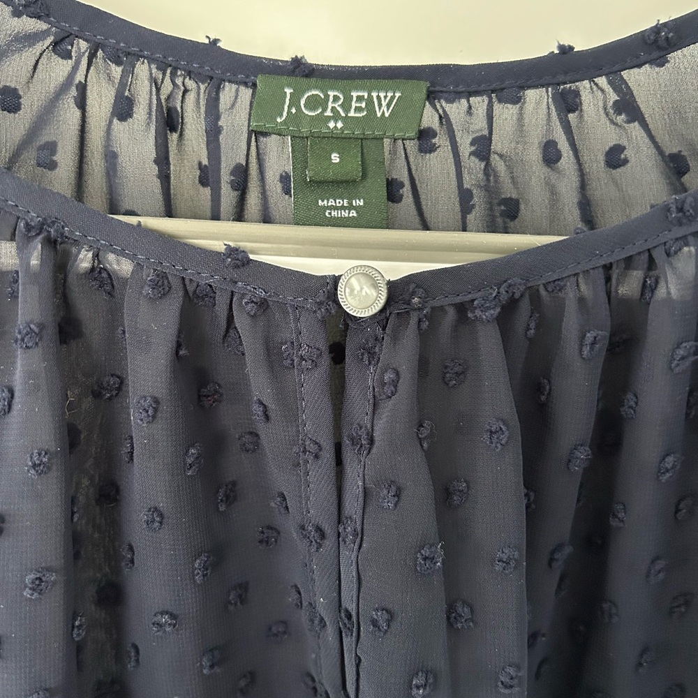 Navy sheer long sleeve blouse, size S
